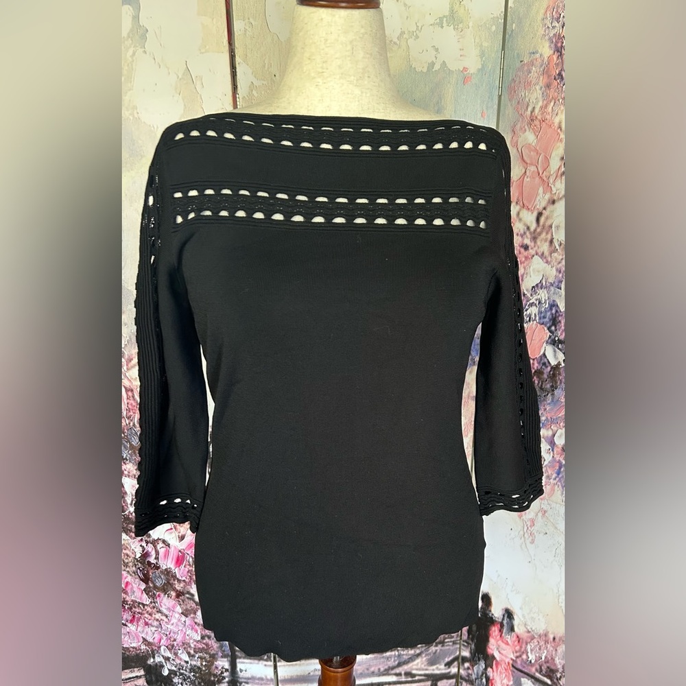 Alexia Admor - Black Boat Neck Open Work Sweater. Size L